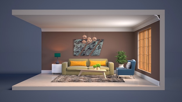 Living room interior illustration in a box