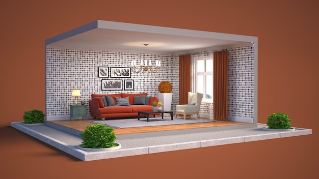 Living room interior illustration in a box