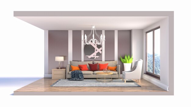 Living room interior illustration in a box