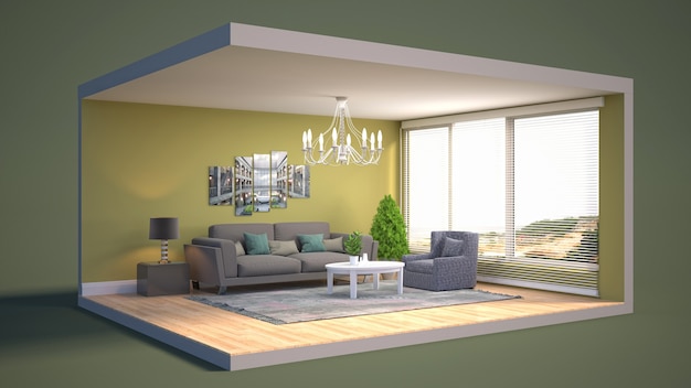 Living room interior illustration in a box