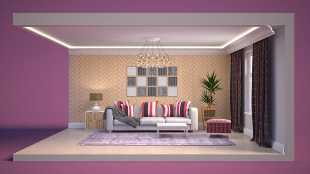 Living room interior illustration in a box