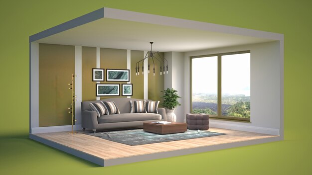 Living room interior illustration in a box