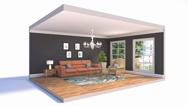 Living room interior illustration in a box