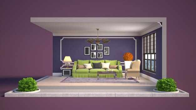 Living room interior illustration in a box
