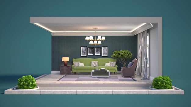 Living room interior illustration in a box