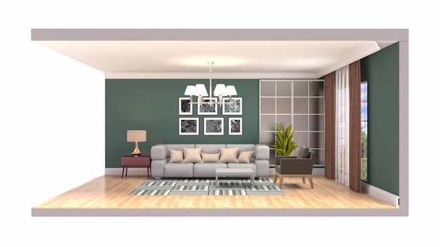 Living room interior illustration in a box