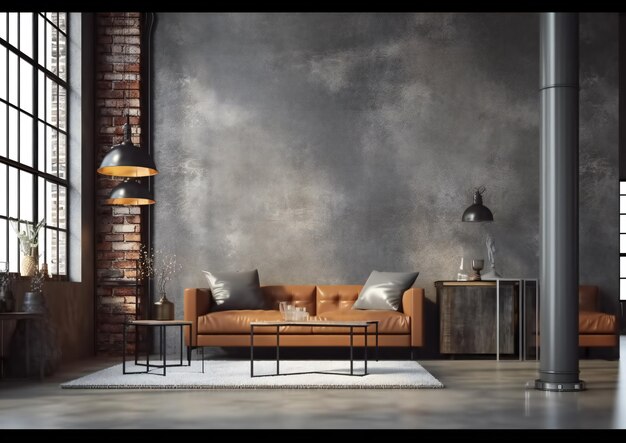 Living room interior in loft industrial style