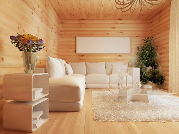 Living room interior in a log house