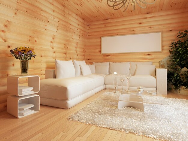 Living room interior in a log house