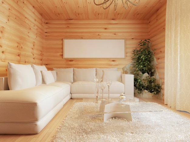 Living room interior in a log house