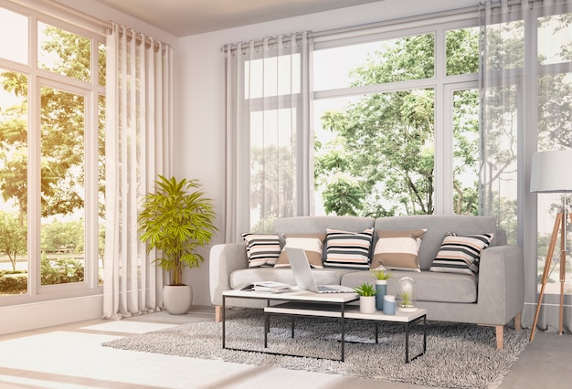 Living room interior in modern style, 3d render