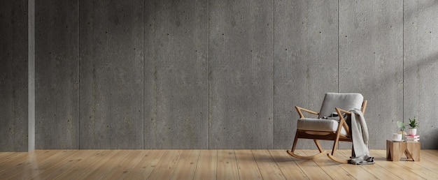 Living room interior room concrete wall mockup has an armchair on empty dark wall background3d rendering