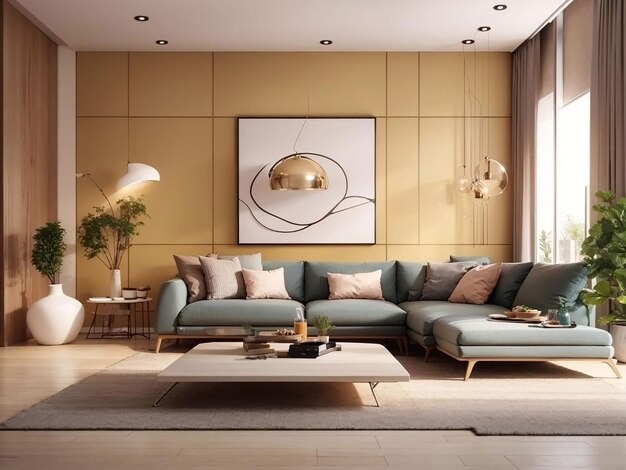 Living room interior wall have sofa and decoration