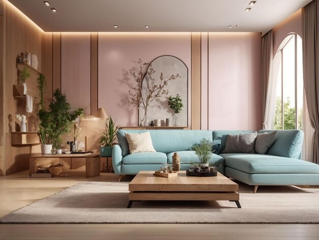 Living room interior wall have sofa and decoration