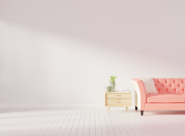 Living room interior wall mock up with pink tufted sofa