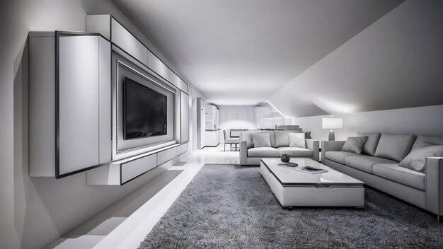 Living room interior wall mock up with with cabinet for tv on white color wall background