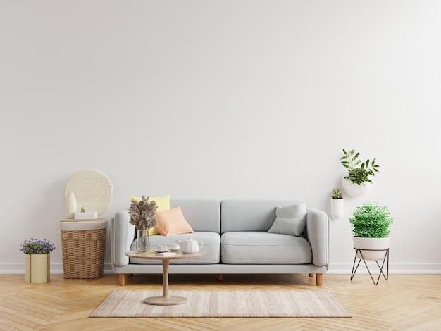 Living room interior wall mockup have sofa and decoration,3d rendering