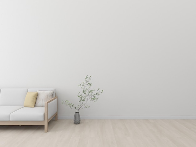 Living room interior wall mockup in minimalist style, empty warm white background. 3d rendering