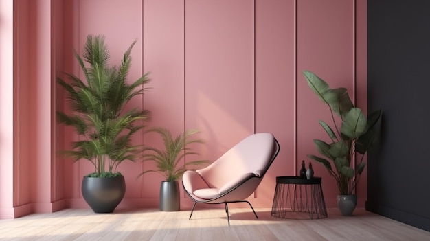 Living room interior with chair and plants AI Generated