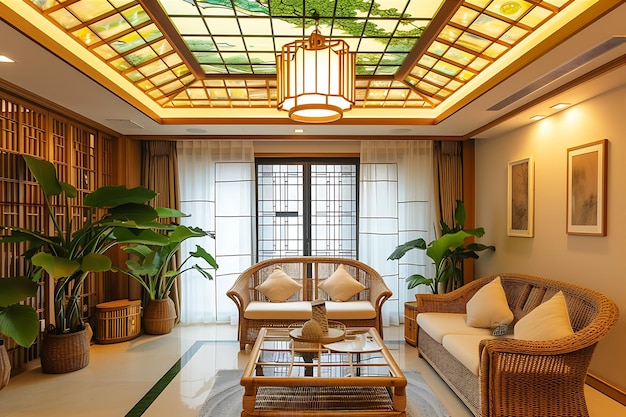 Living Room Interior with Painted Ceiling