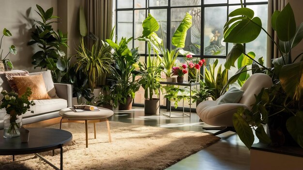Photo living room interior with plant