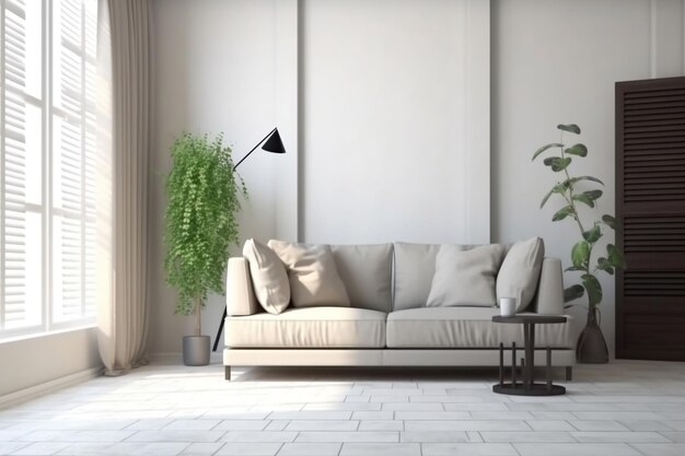 Living Room Interior with Sofa and Clear Aesthetics Generative AI