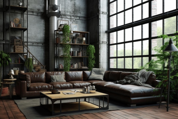Foto interiore del salone con divano casa moderna ai generativa