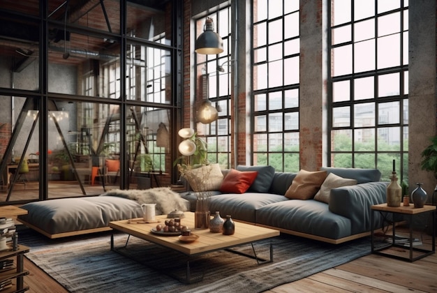 Living room interior with sofa modern house generative ai