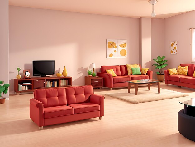 Living room interior with sofa and tv apartment 8k