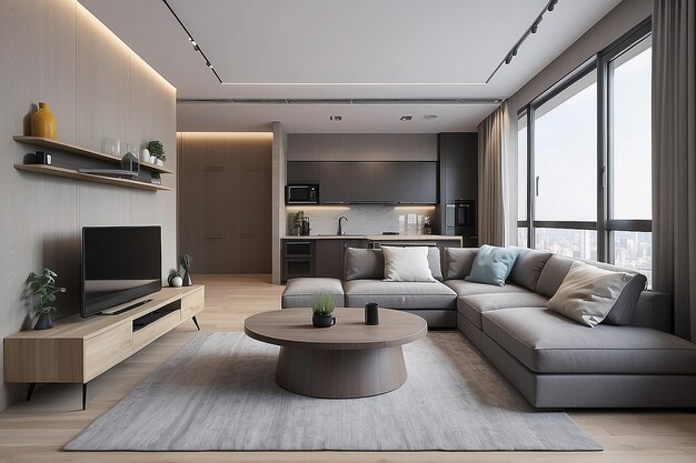 Living room interior with sofa and tv apartment