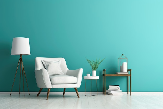 Living room interior with velvet sofa pillows green plaid