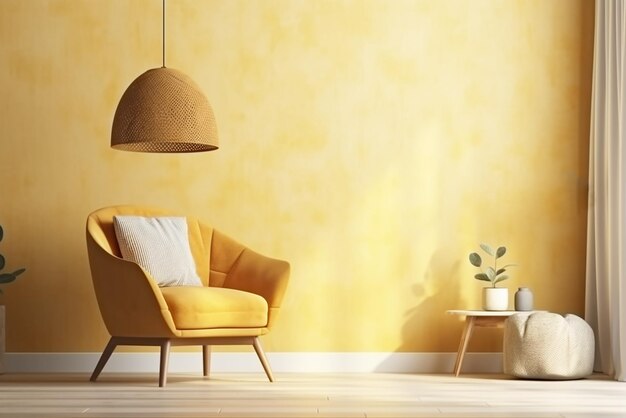 Photo living room interior yellow chair minimalism