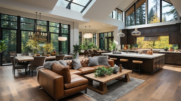 Living Room And Kitchen In New Luxury Home Features Open Concept Floor Plan generated by ai