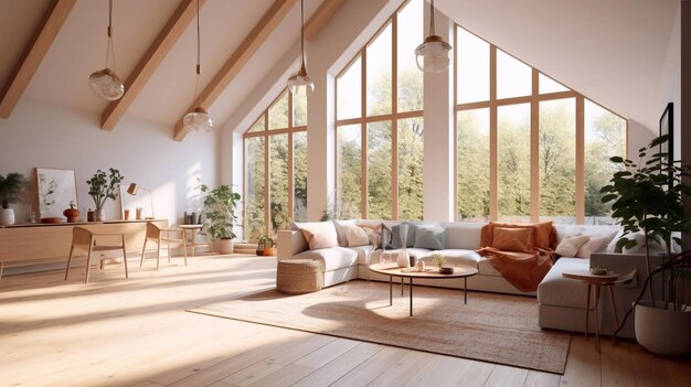 Living room loft in industrial style 3d render