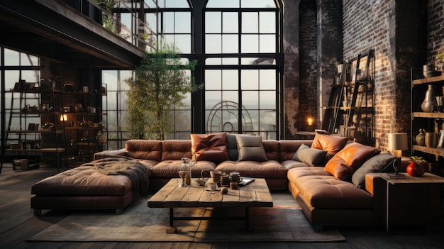 Living room loft in industrial style