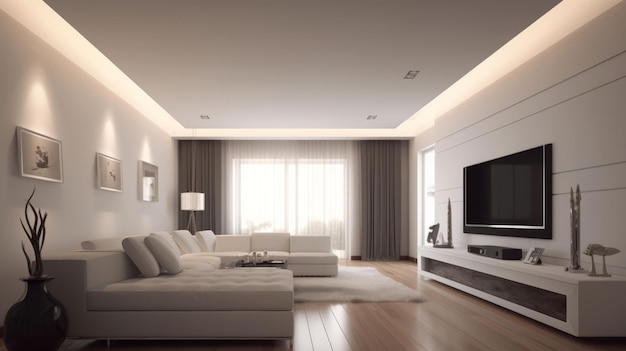 Гостиная Минималистский дизайн интерьера современной гостиной с телевизором