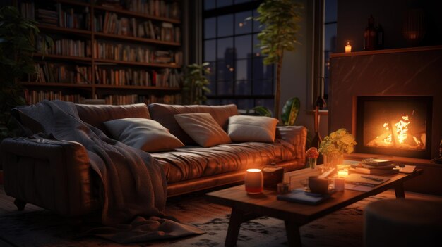 The living room and modern interior night time