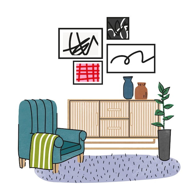 Living room png illustratie met meubels huis decor doorzichtige achtergrond