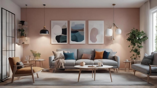 Living room in scandinavian interior design
