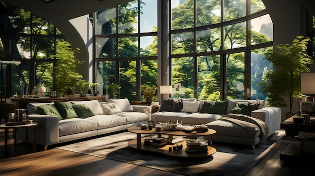 the living room seamlessly integrated with nature