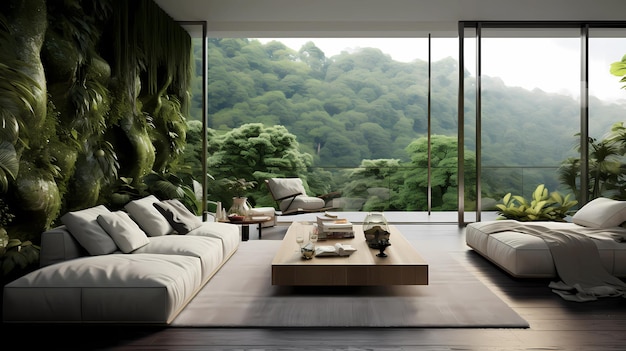 the living room seamlessly integrated with nature