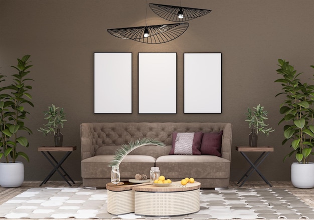 Living room of Set of 3 photo frame with Furniture and fixture