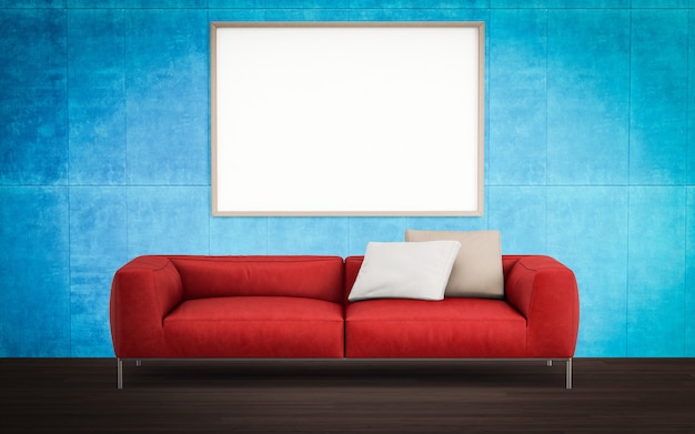 Living room sofa with painting canvas