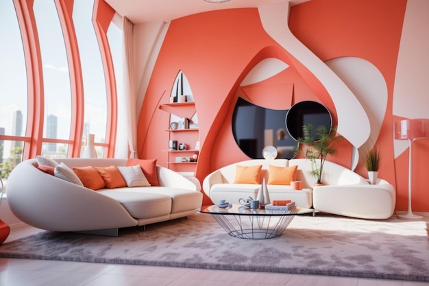 living room in a trendy futurism style