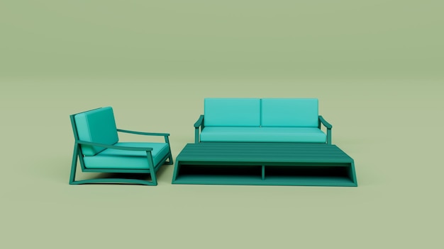 Living room Viking color sofa with table 3d rendering on Gumbo color background