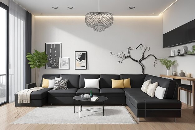 Living room wall mockup psd modern interior design