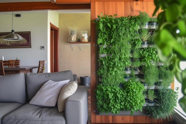 Фото Жилая комната с вертикальным садом индивидуальная обрезка трав