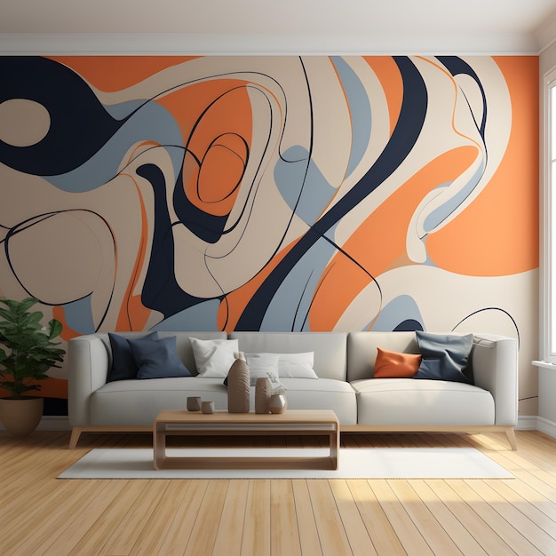 Living room with abstract pattern