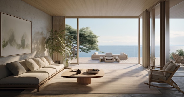 Living room with balconies overlooking a sea view