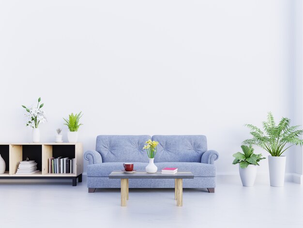 Living room with blue sofa